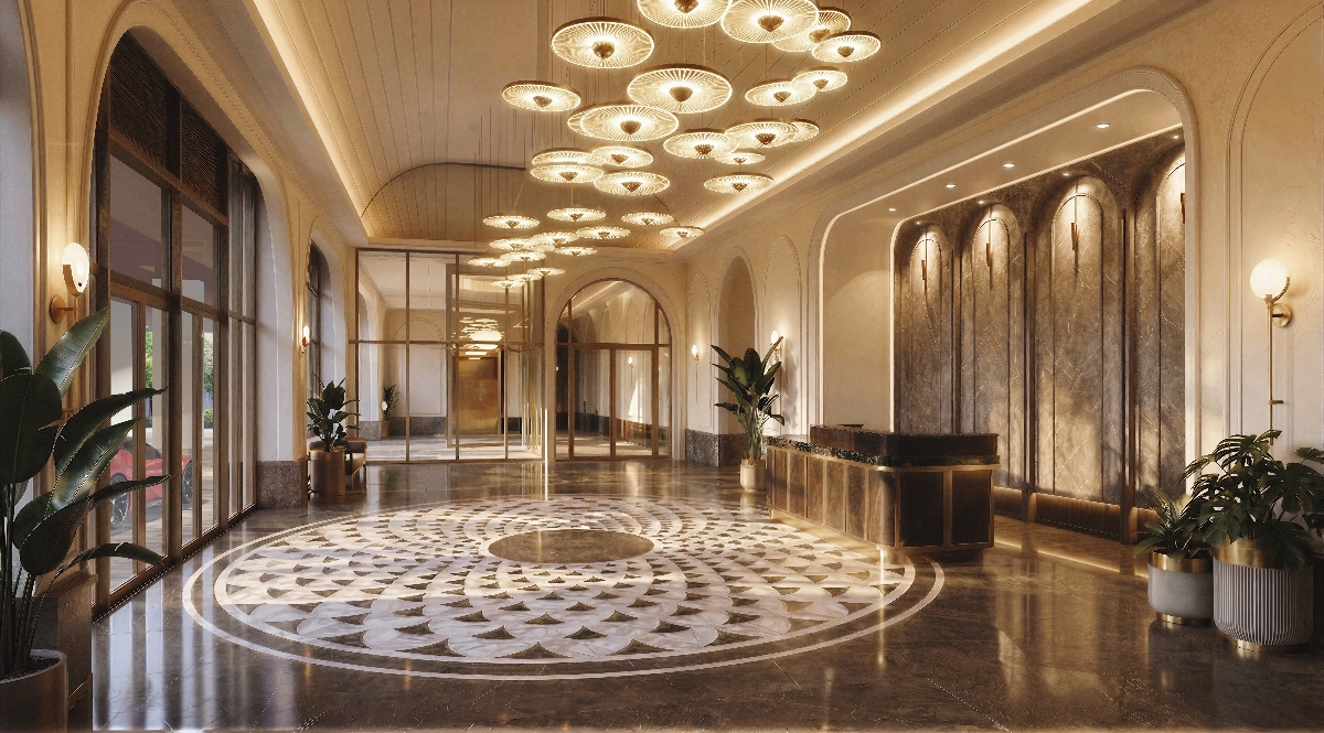 Vẻ thanh lịch trong thiết kế sảnh đón tại Le Parc Place. Ảnh: ParkCity Hanoi.