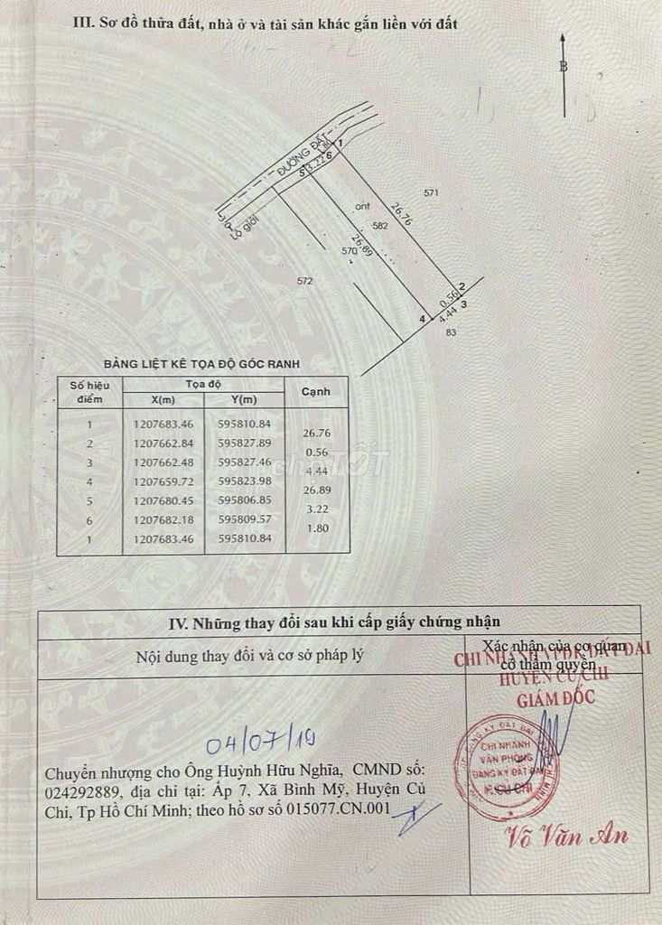 Cần tiền bán gấp đất thổ cư Đường Huỳnh Thị Dần, Xã Bình Mỹ