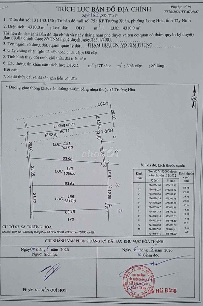 Bán đất mặt tiền gần KCN chà là , gần quốc lộ 22B